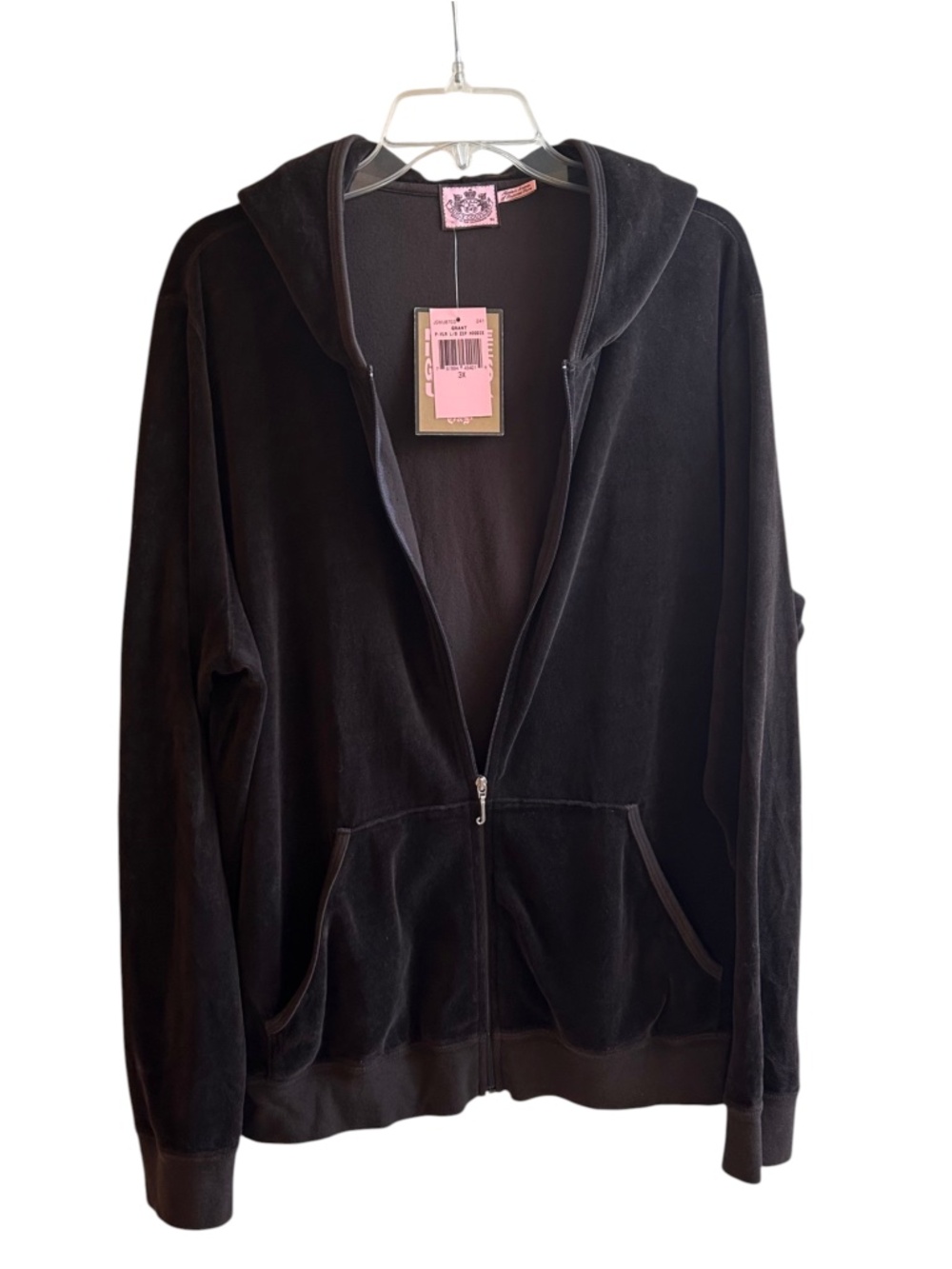 NWT Juicy Couture "Grant" Brown Velour Zip Front Hoodie Sweatshirt Size 3X